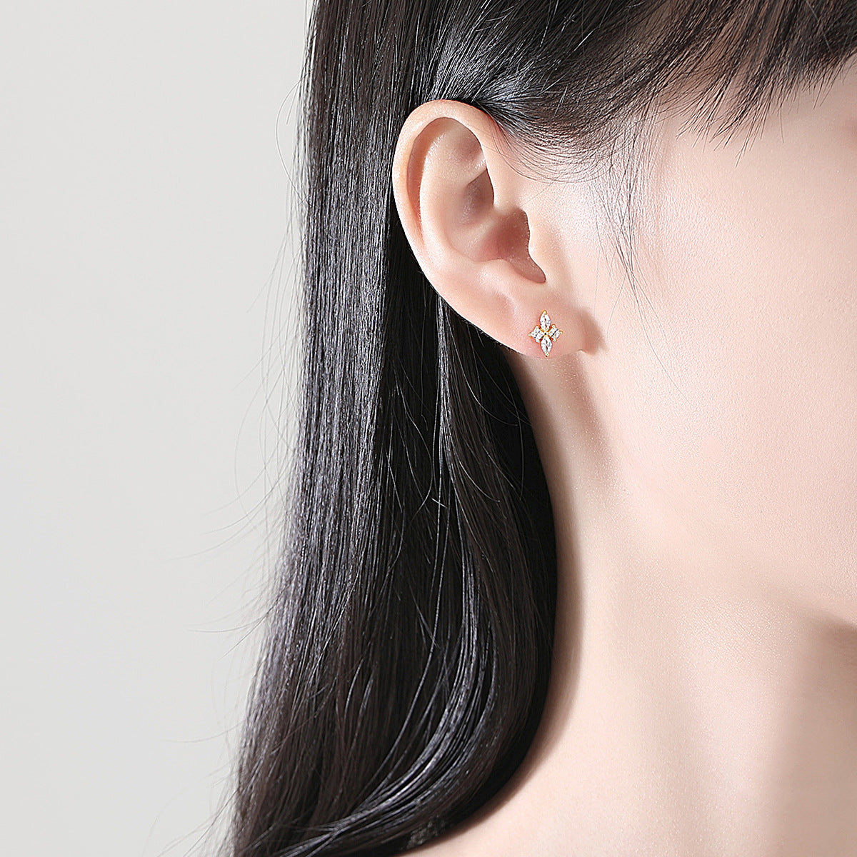 Buy Marquise Star Flower Stud Earrings - Gold Plated 925 Sterling Silver - Earrings at Presentopia - View 3