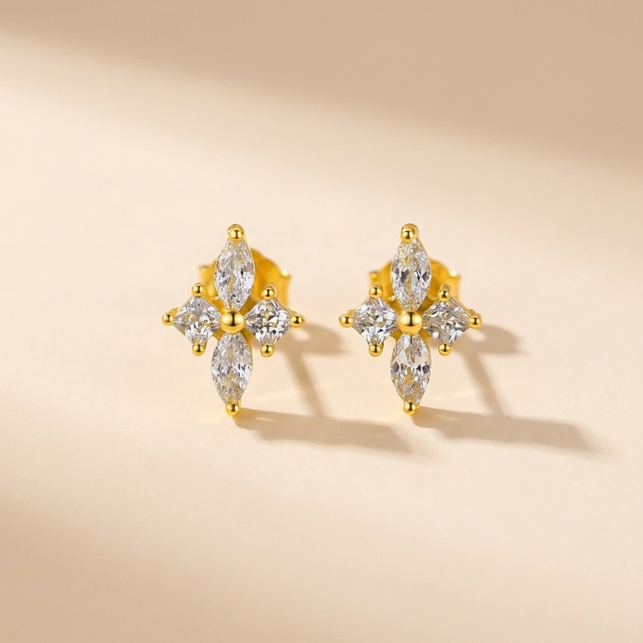 Buy Marquise Star Flower Stud Earrings - Gold Plated 925 Sterling Silver - Earrings at Presentopia
