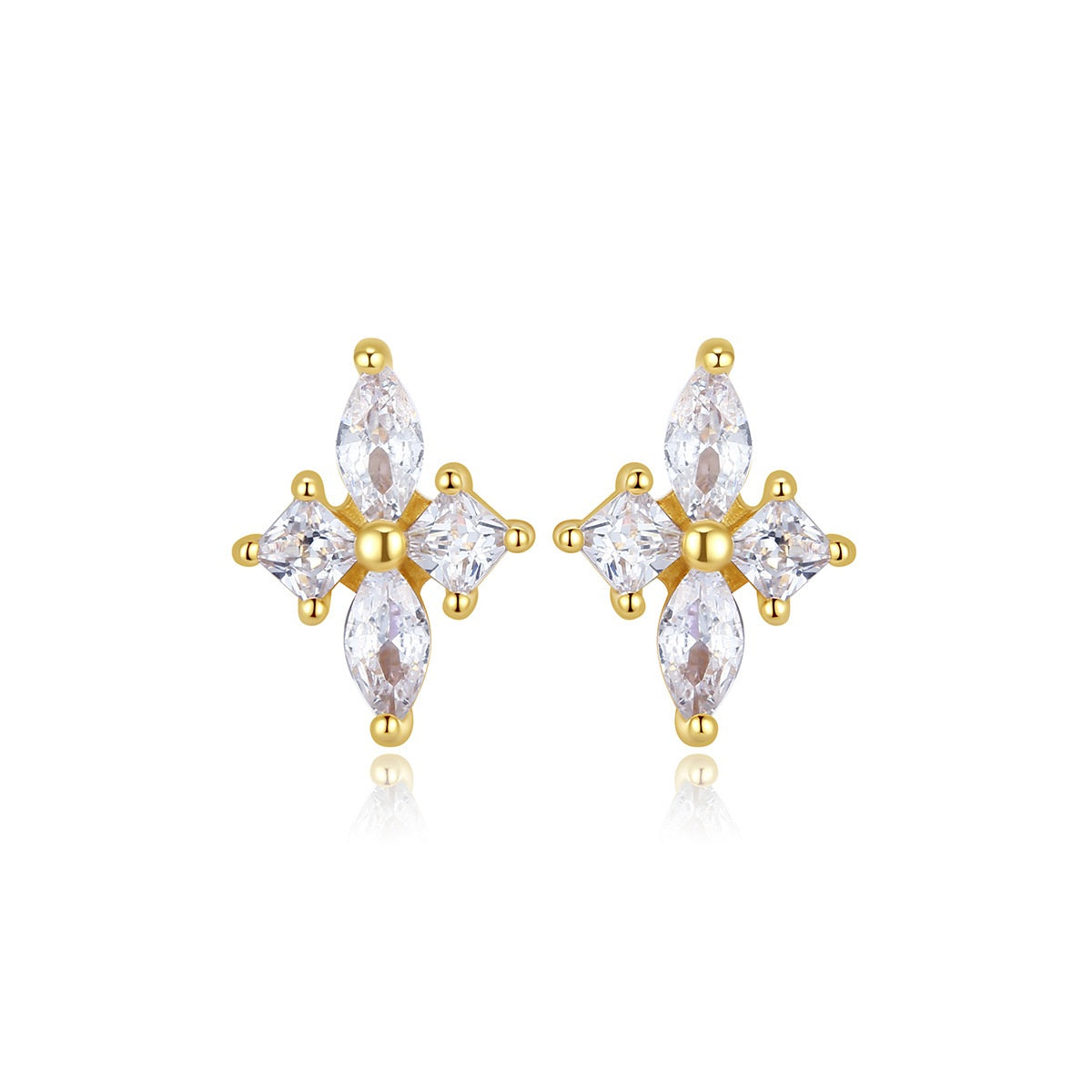 Marquise Star Flower Stud Earrings - Gold Plated 925 Sterling Silver - Photo 4 | Pinky Promise