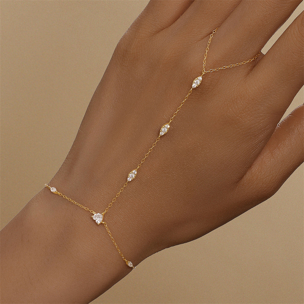 Buy Marquise Station Hand Chain Bracelet - Gold Plated 925 Sterling Silver - Bracelets at Presentopia - View 3