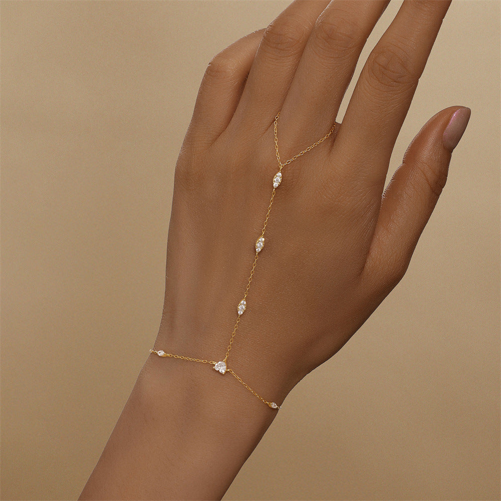 Buy Marquise Station Hand Chain Bracelet - Gold Plated 925 Sterling Silver - Bracelets at Presentopia - View 4