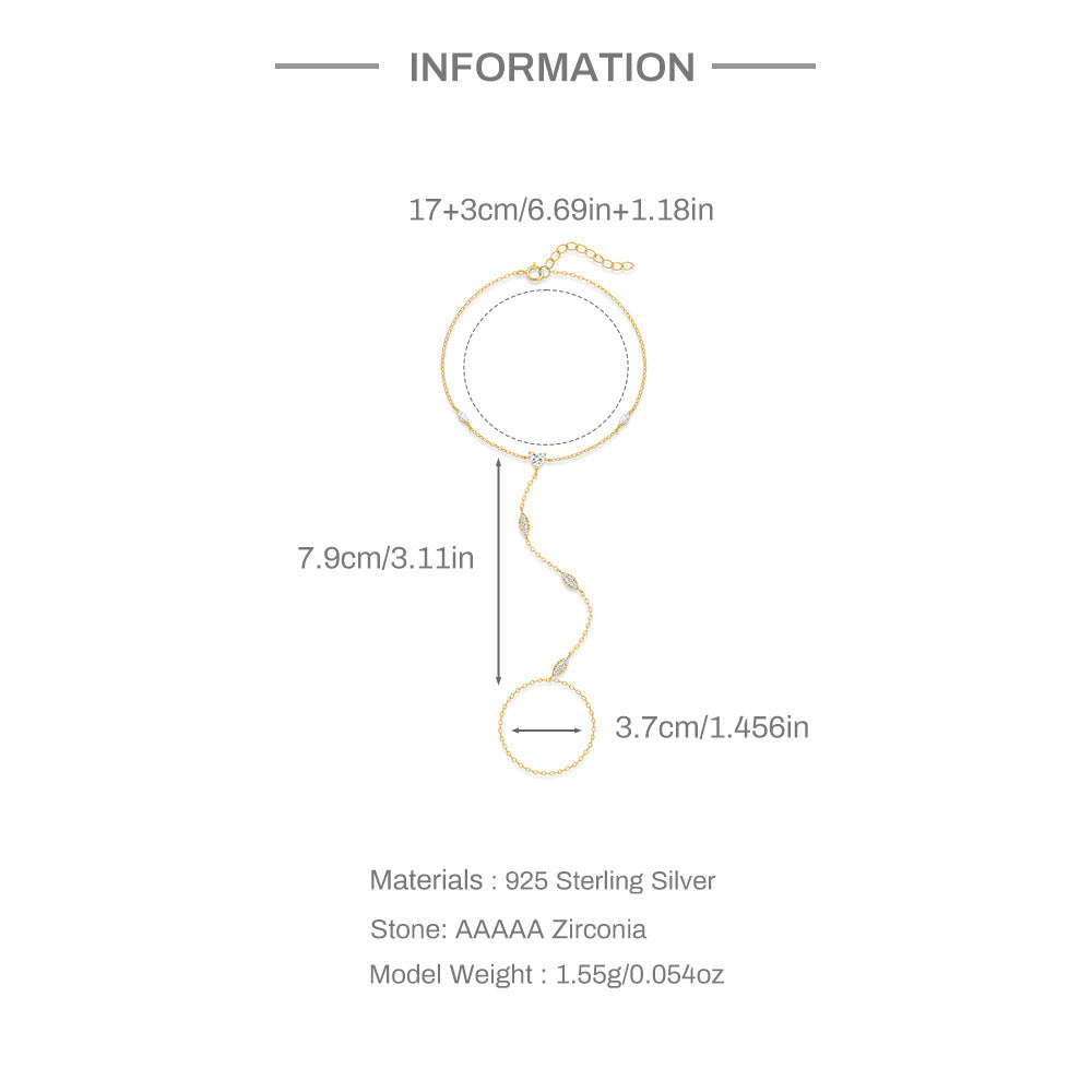 Buy Marquise Station Hand Chain Bracelet - Gold Plated 925 Sterling Silver - Bracelets at Presentopia - View 5