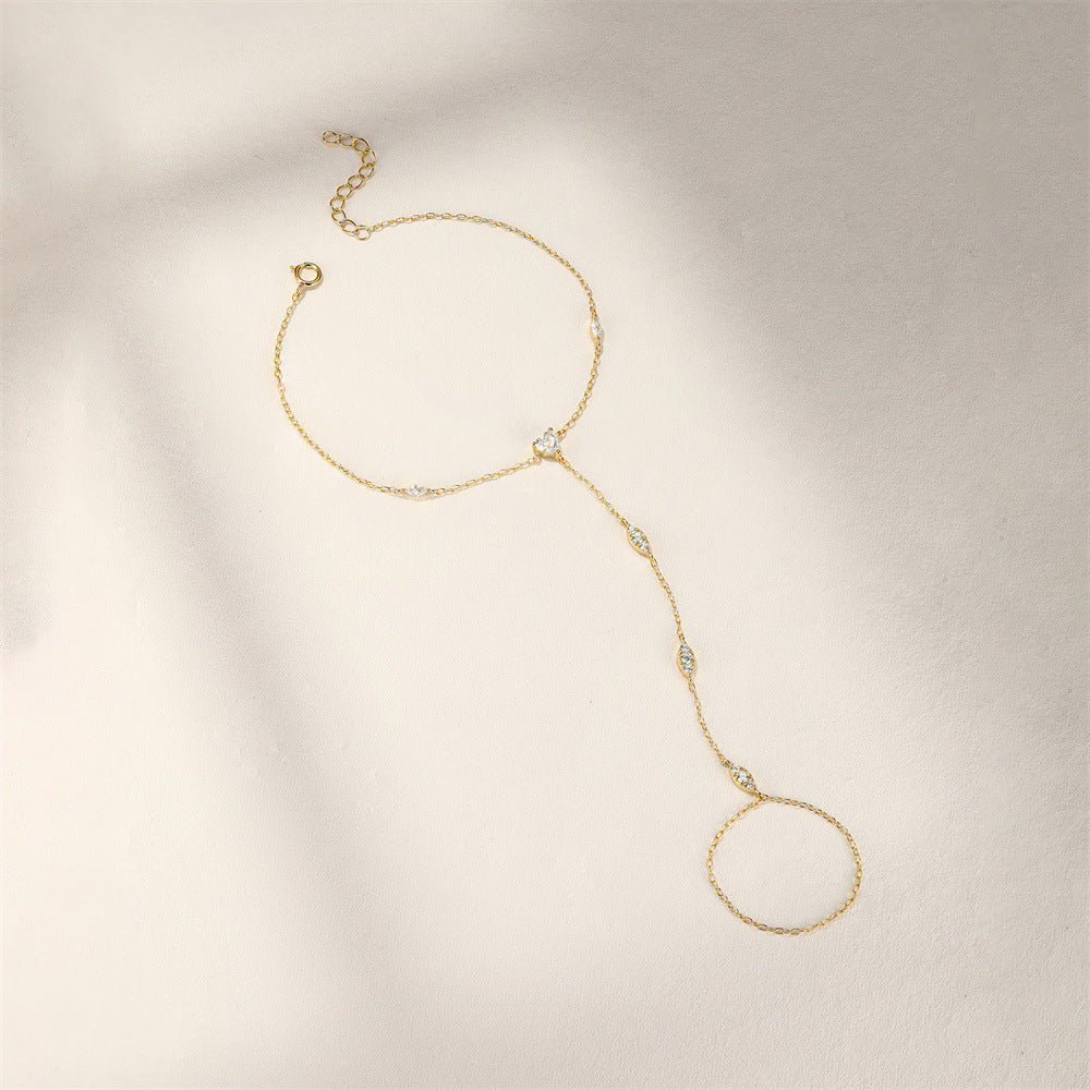 Buy Marquise Station Hand Chain Bracelet - Gold Plated 925 Sterling Silver - Bracelets at Presentopia - View 7