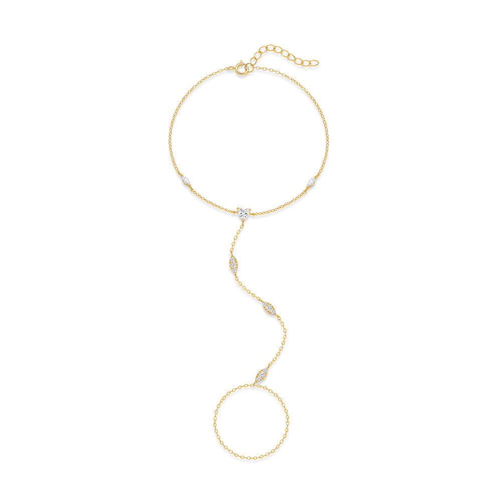 Buy Marquise Station Hand Chain Bracelet - Gold Plated 925 Sterling Silver - Bracelets at Presentopia - View 8