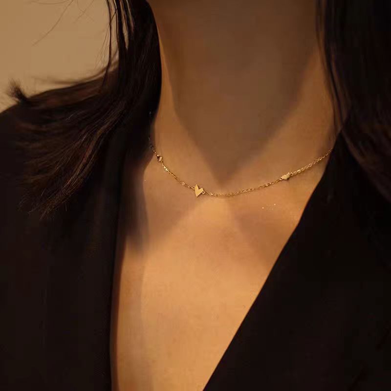 Mini Heart Station Necklace – 925 Sterling Silver, Gold Plated - Photo 5 | Pinky Promise