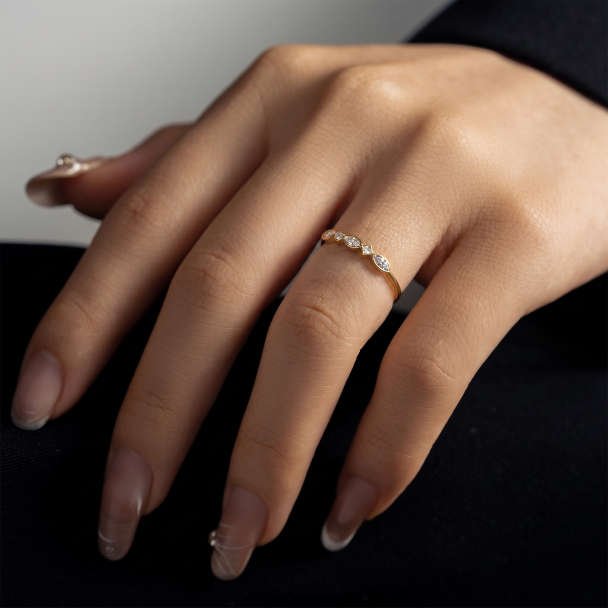 Buy Mixed-Cut Bezel Stacking Ring - Gold Plated 925 Sterling Silver - Rings at Presentopia - View 2