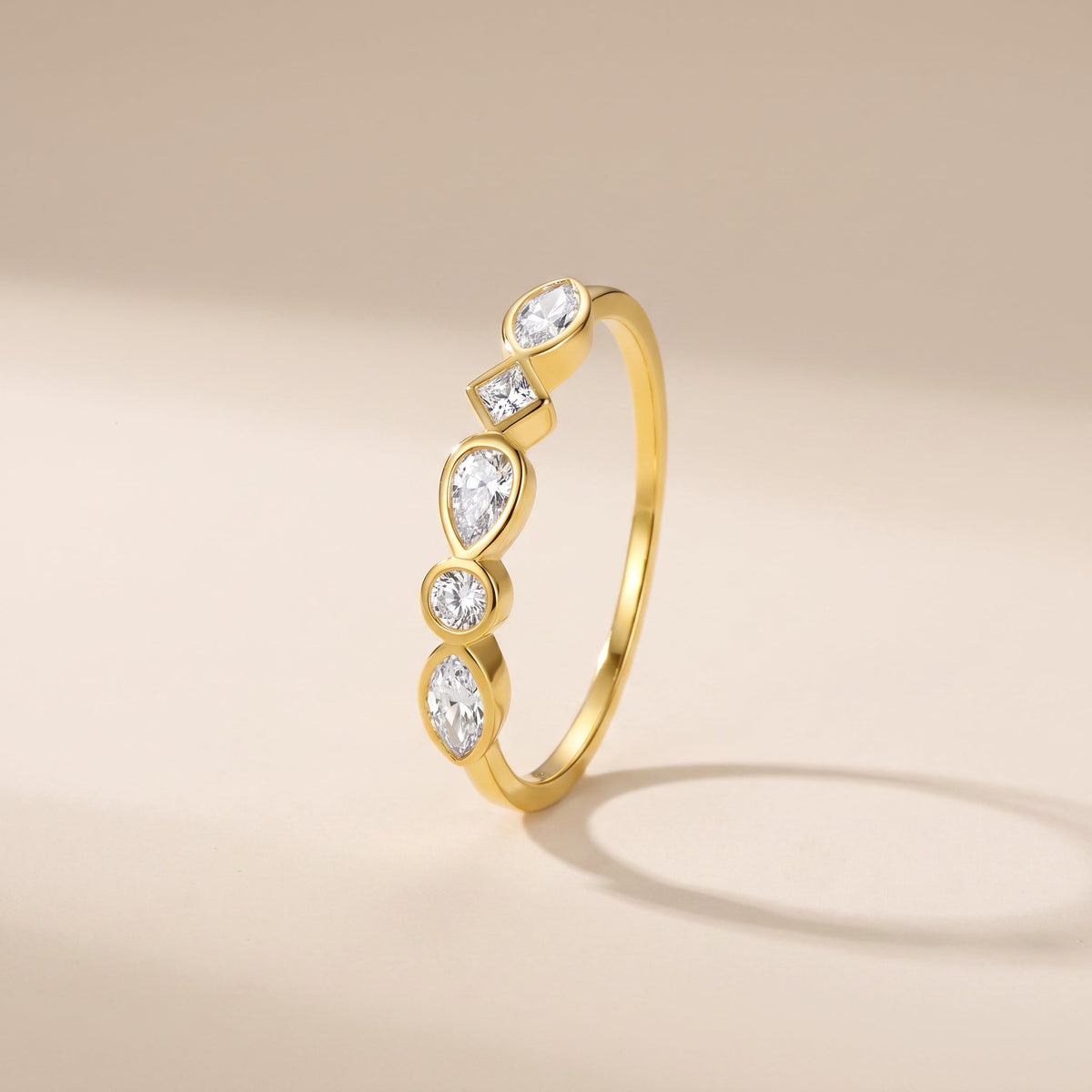 Buy Mixed-Cut Bezel Stacking Ring - Gold Plated 925 Sterling Silver - Rings at Presentopia