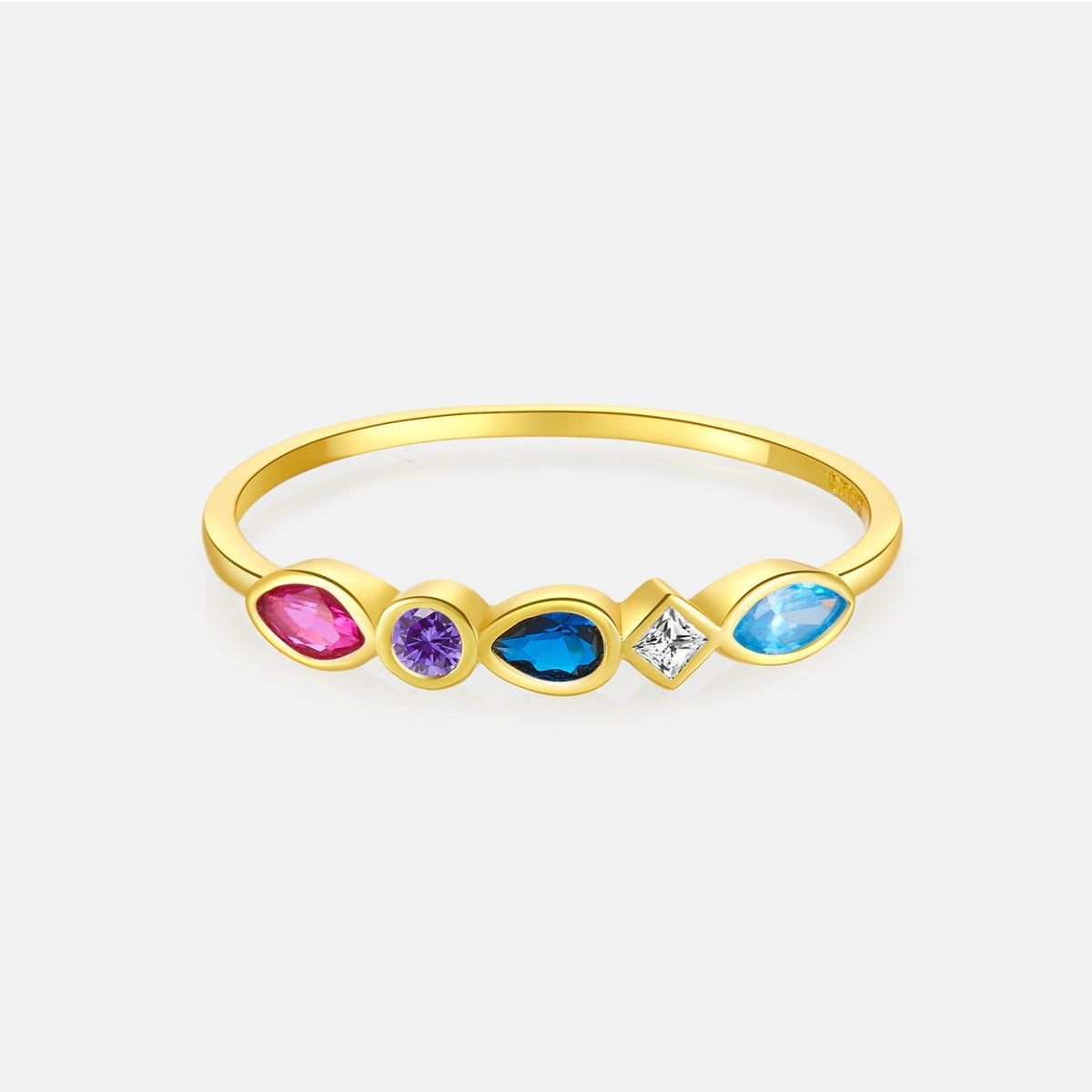 Buy Multicolor Mixed-Cut Bezel Ring - Gold Plated 925 Sterling Silver - Rings at Presentopia - View 3