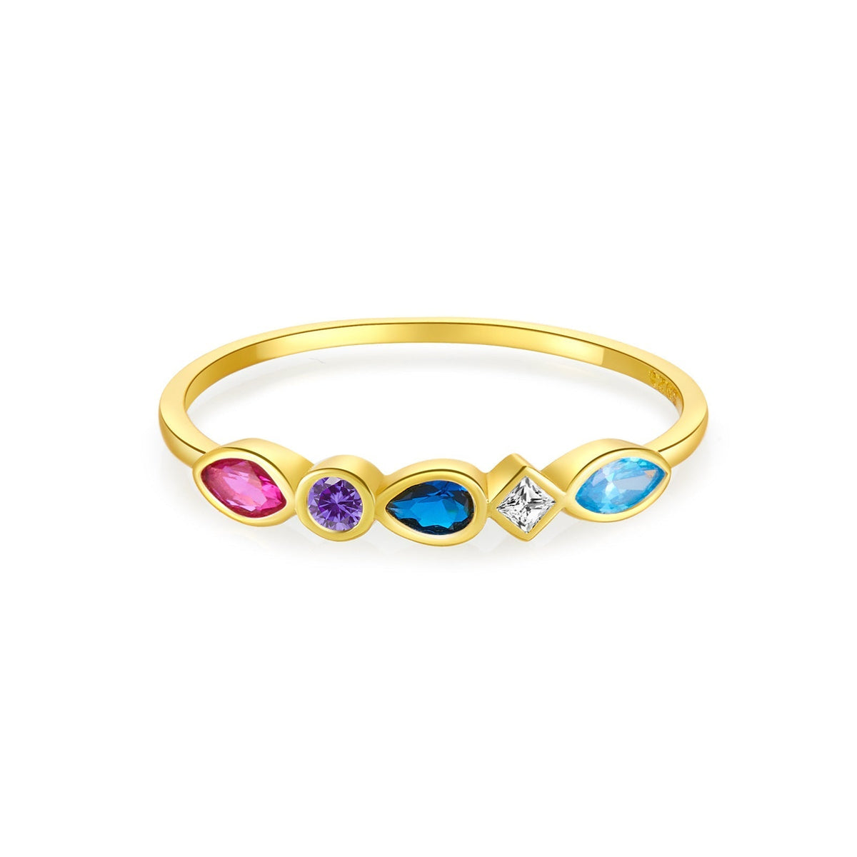 Buy Multicolor Mixed-Cut Bezel Ring - Gold Plated 925 Sterling Silver - Rings at Presentopia - View 4