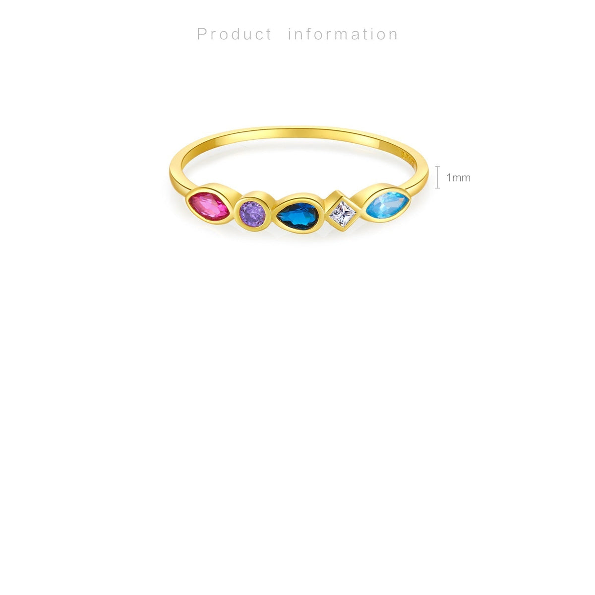 Buy Multicolor Mixed-Cut Bezel Ring - Gold Plated 925 Sterling Silver - Rings at Presentopia - View 5