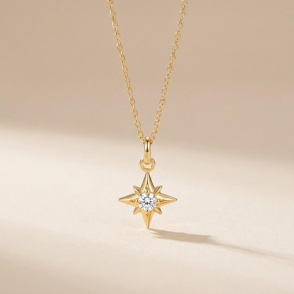 Buy North Star Pendant Necklace – 925 Sterling Silver, Gold Plated - Necklaces at Presentopia