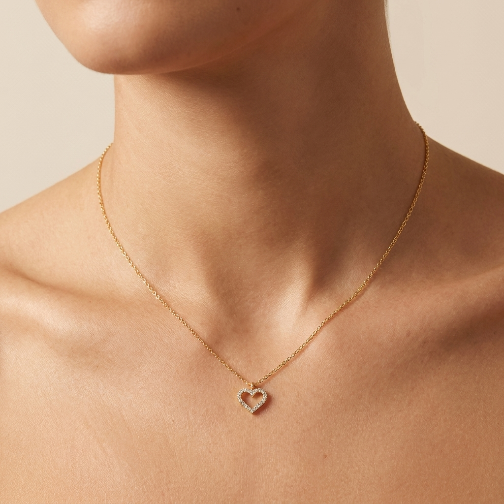 Buy Open Heart Pavé Necklace – 925 Sterling Silver, Gold Plated - Necklaces at Presentopia - View 2