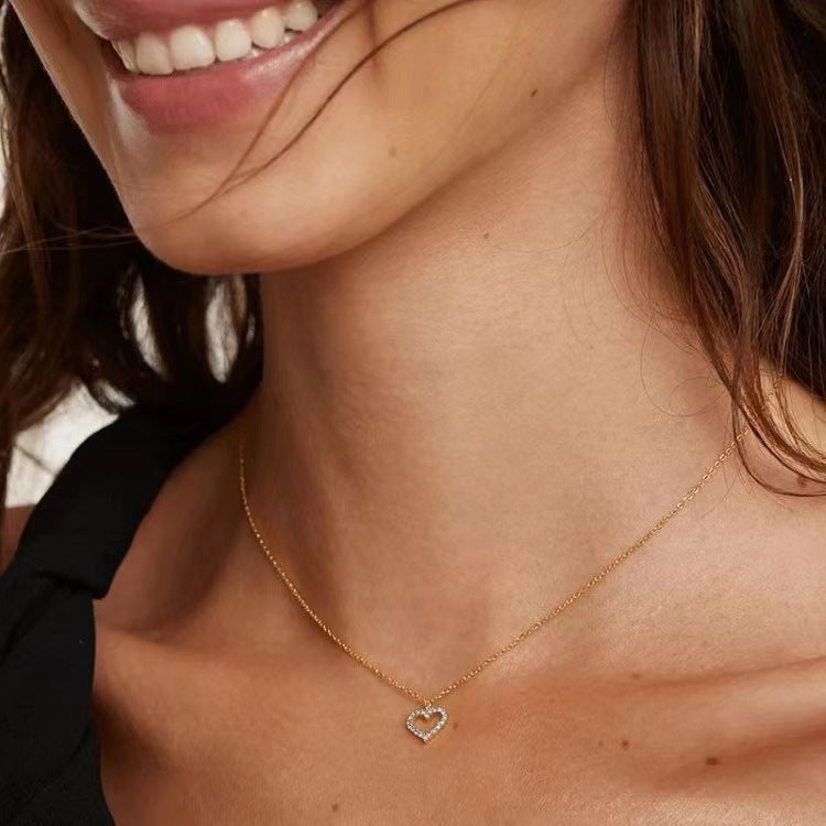 Buy Open Heart Pavé Necklace – 925 Sterling Silver, Gold Plated - Necklaces at Presentopia - View 3