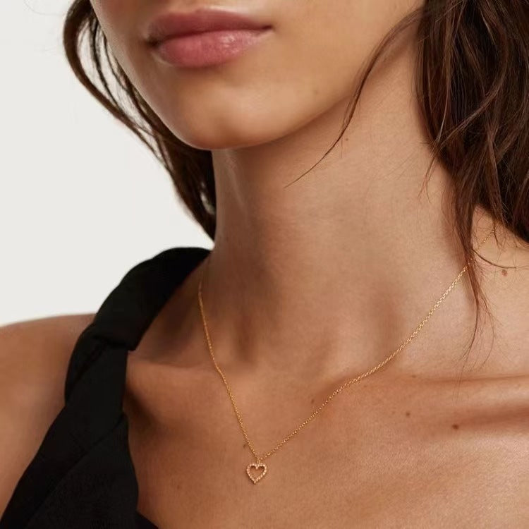 Buy Open Heart Pavé Necklace – 925 Sterling Silver, Gold Plated - Necklaces at Presentopia - View 4