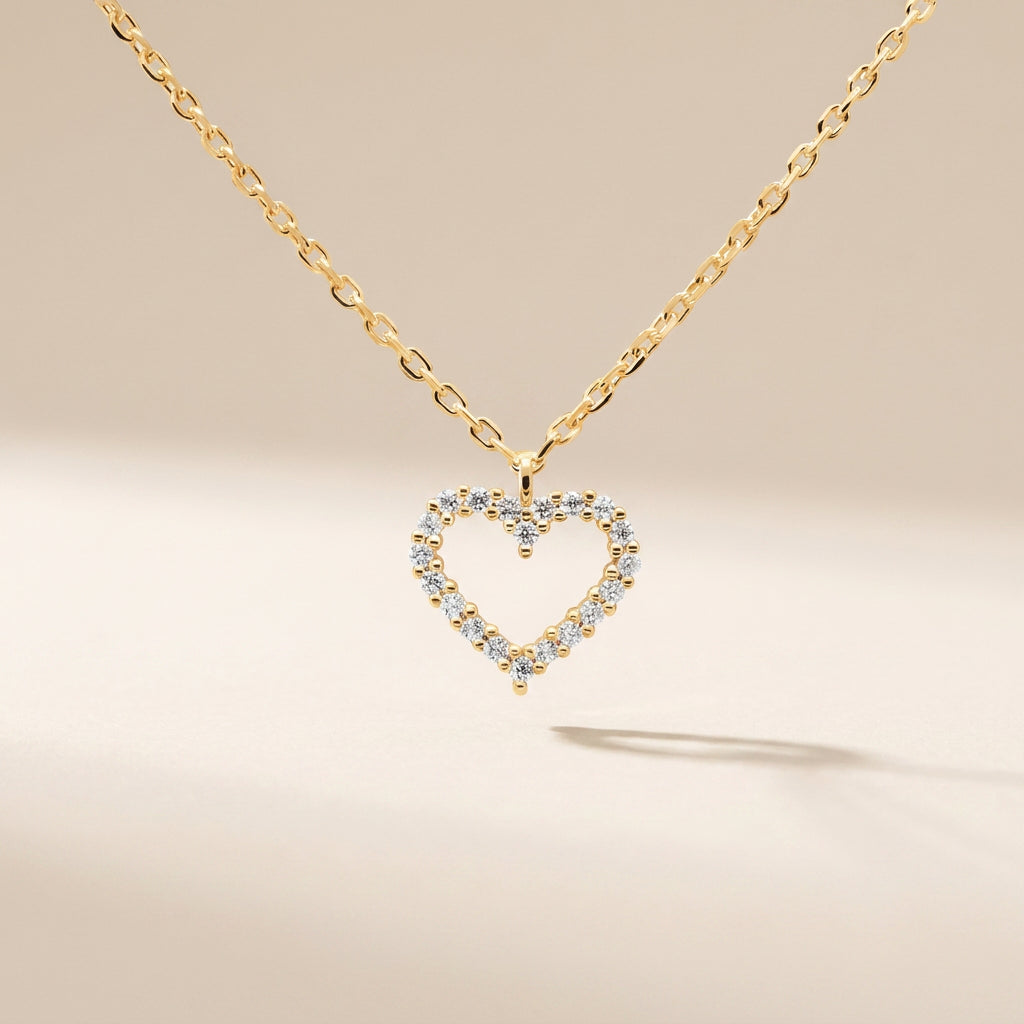 Buy Open Heart Pavé Necklace – 925 Sterling Silver, Gold Plated - Necklaces at Presentopia