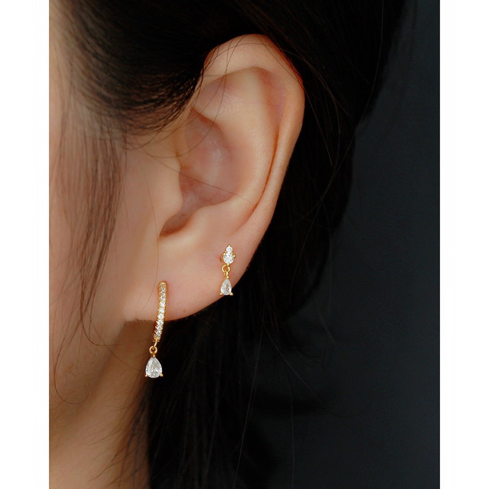 Buy Pavé Huggie Hoop Earrings with Teardrop Charm - Gold Plated 925 Sterling Silver - Earrings at Presentopia - View 3