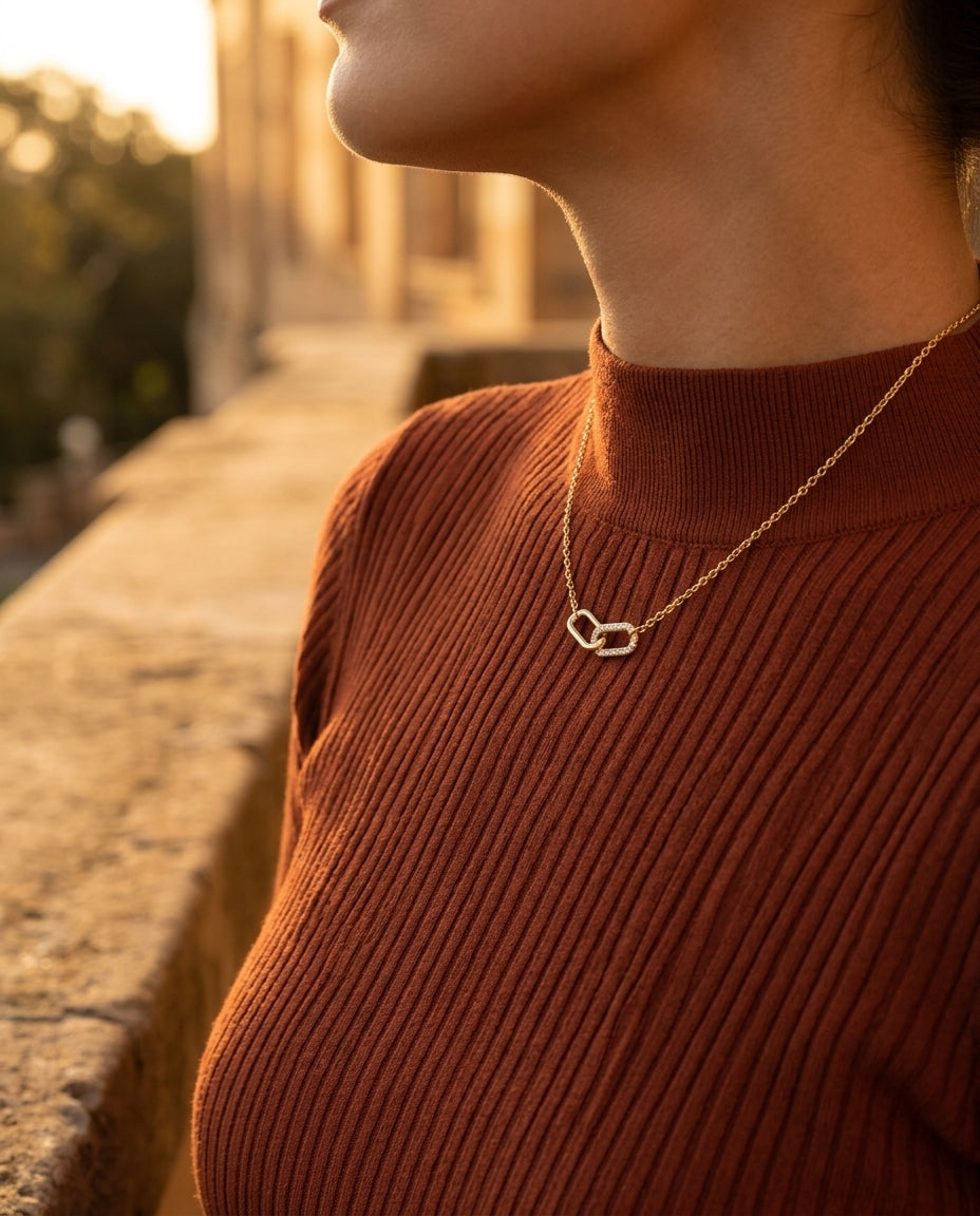 Pavé Interlocking Link Necklace – 925 Sterling Silver, Gold Plated - Photo 5 | Pinky Promise