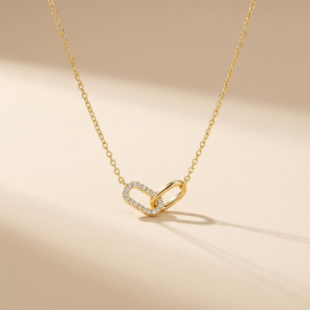 Buy Pavé Interlocking Link Necklace – 925 Sterling Silver, Gold Plated - Necklaces at Presentopia