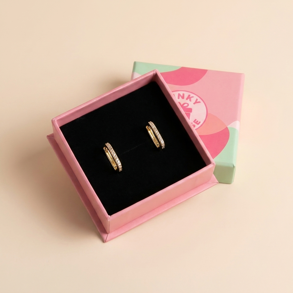 Buy Pavé Oval Huggie Hoop Earrings - Gold Plated 925 Sterling Silver - Earrings at Presentopia - View 2