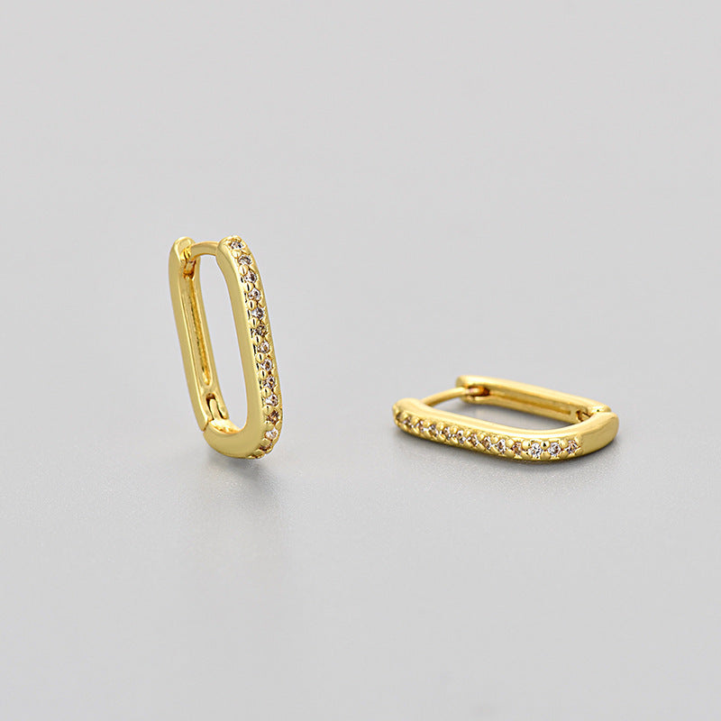 Buy Pavé Oval Huggie Hoop Earrings - Gold Plated 925 Sterling Silver - Earrings at Presentopia - View 5