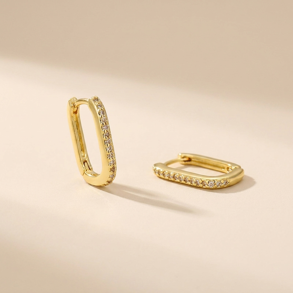 Buy Pavé Oval Huggie Hoop Earrings - Gold Plated 925 Sterling Silver - Earrings at Presentopia