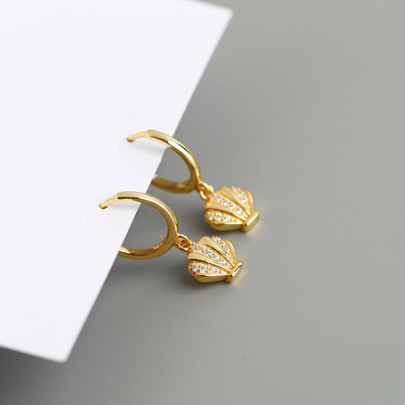 Buy Pavé Seashell Huggie Hoop Earrings – Gold Plated 925 Sterling Silver - Earrings at Presentopia - View 4