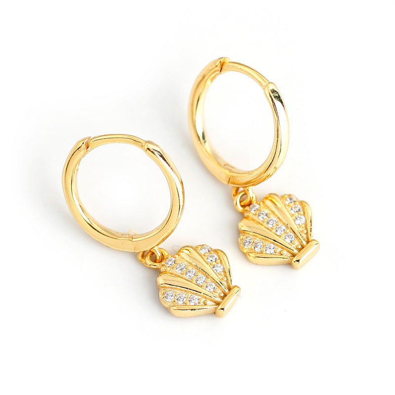 Buy Pavé Seashell Huggie Hoop Earrings – Gold Plated 925 Sterling Silver - Earrings at Presentopia - View 5