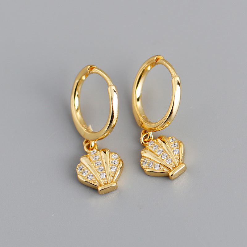 Buy Pavé Seashell Huggie Hoop Earrings – Gold Plated 925 Sterling Silver - Earrings at Presentopia - View 6