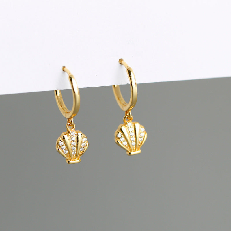 Buy Pavé Seashell Huggie Hoop Earrings – Gold Plated 925 Sterling Silver - Earrings at Presentopia - View 7
