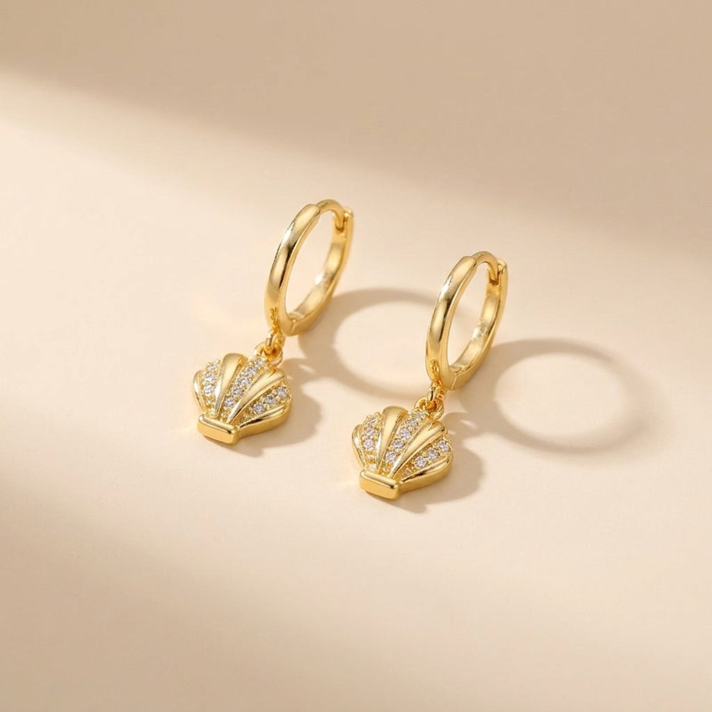 Buy Pavé Seashell Huggie Hoop Earrings – Gold Plated 925 Sterling Silver at Pinky Promise