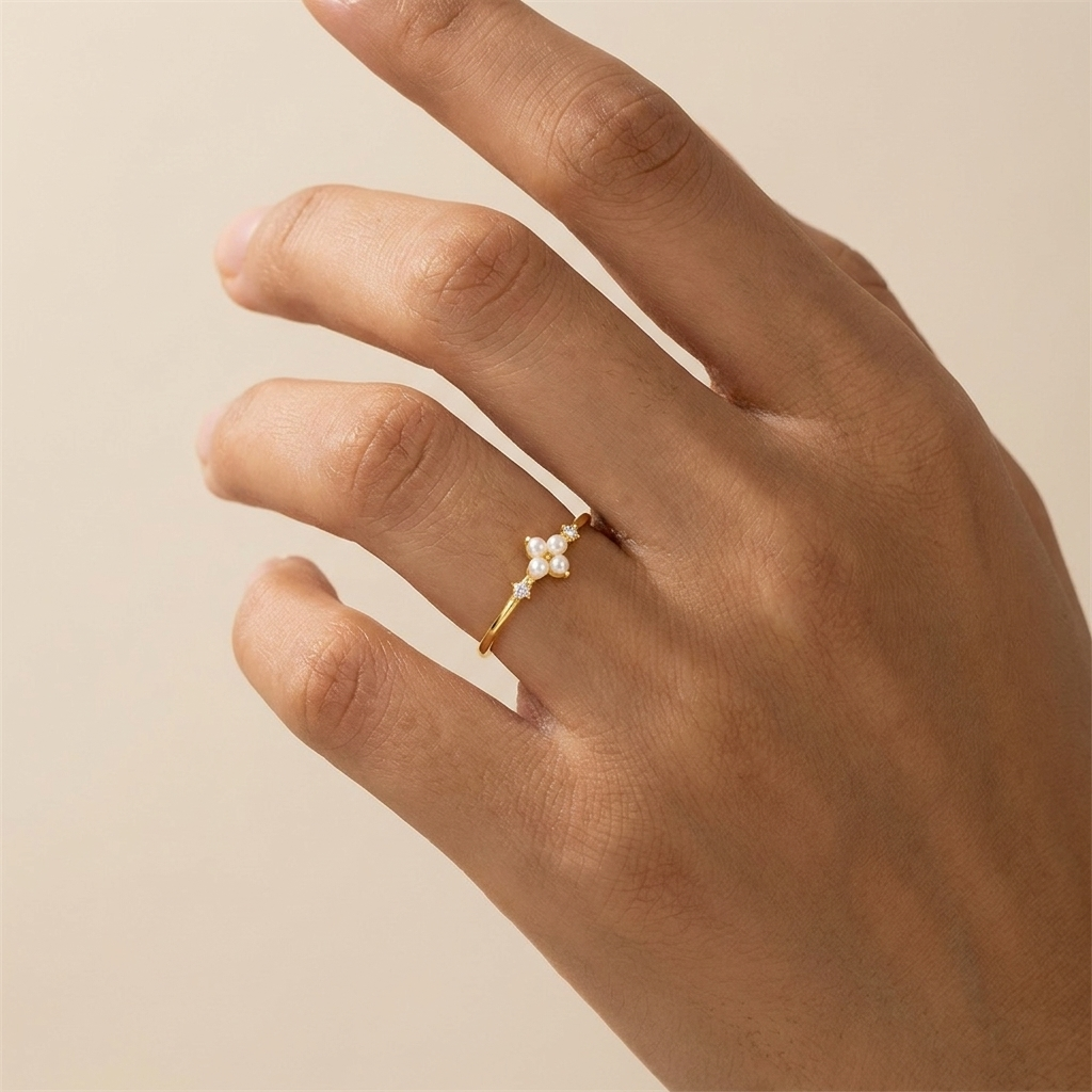Pearl Flower Cluster Ring - Gold Plated 925 Sterling Silver | Pinky Promise