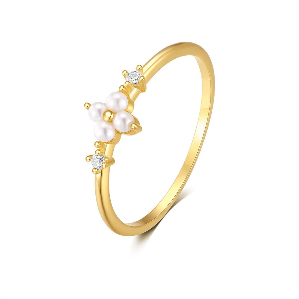 Buy Pearl Flower Cluster Ring - Gold Plated 925 Sterling Silver - Rings at Presentopia - View 3