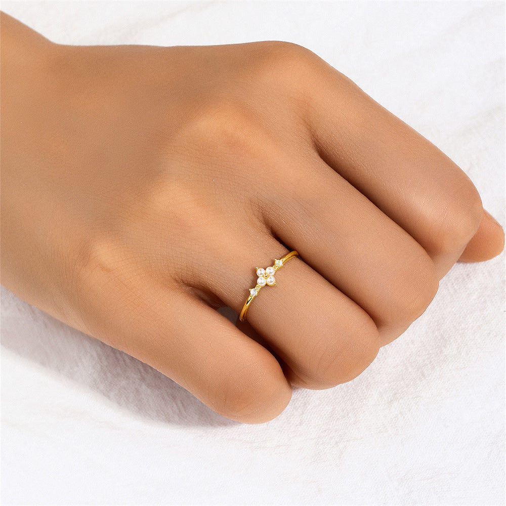 Buy Pearl Flower Cluster Ring - Gold Plated 925 Sterling Silver - Rings at Presentopia - View 5