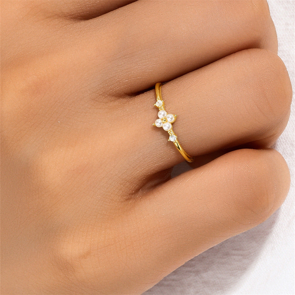 Buy Pearl Flower Cluster Ring - Gold Plated 925 Sterling Silver - Rings at Presentopia - View 6
