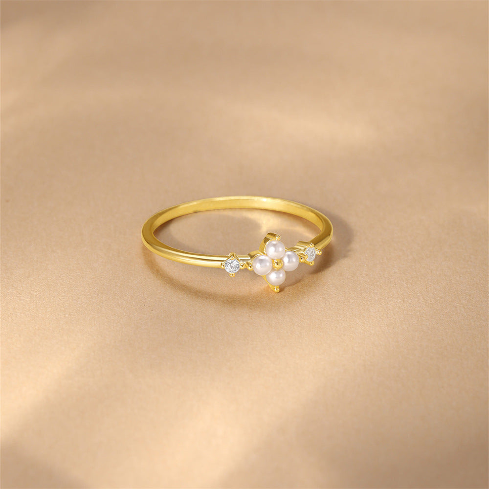 Buy Pearl Flower Cluster Ring - Gold Plated 925 Sterling Silver - Rings at Presentopia - View 7