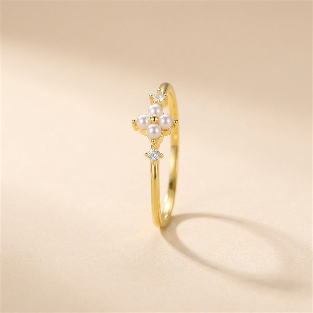 Buy Pearl Flower Cluster Ring - Gold Plated 925 Sterling Silver - Rings at Presentopia