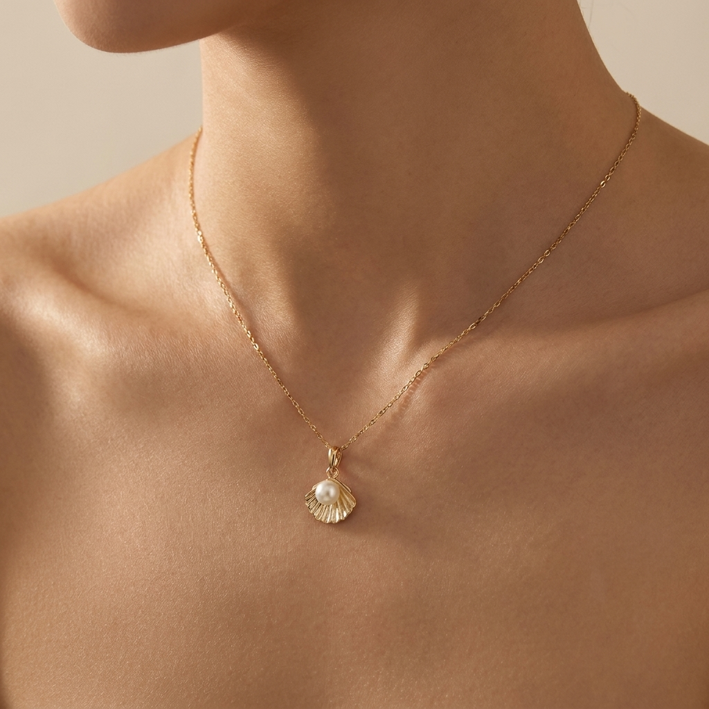 Buy Pearl Seashell Pendant Necklace – 925 Sterling Silver, Gold Plated - Necklaces at Presentopia - View 2