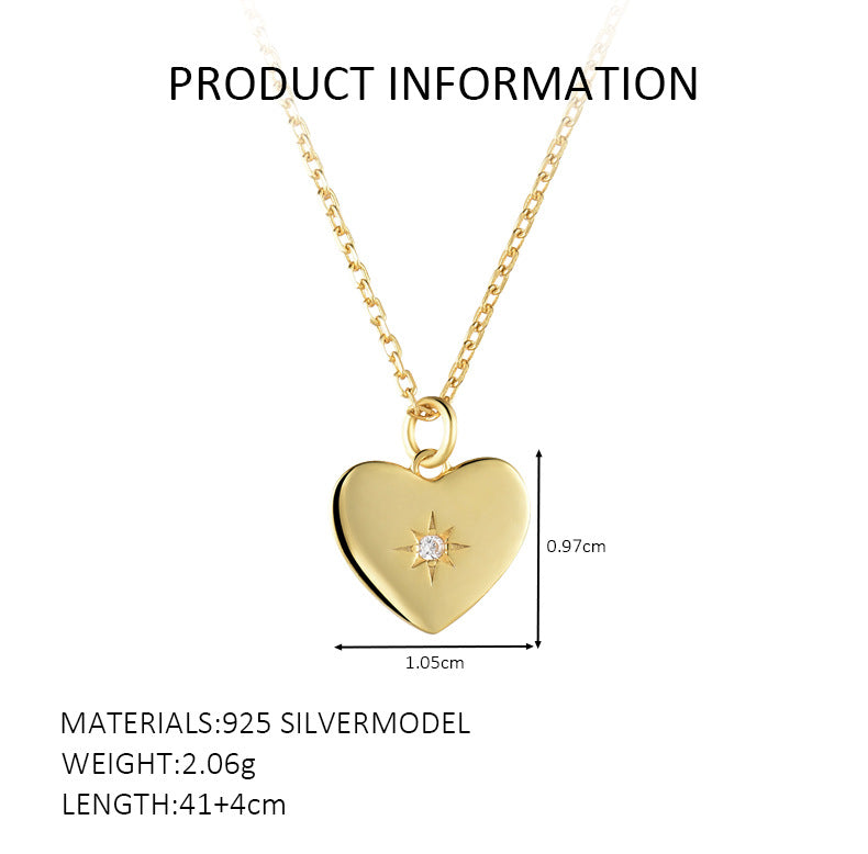 Polished Heart Star Pendant Necklace - Gold Plated 925 Sterling Silver - Photo 6 | Pinky Promise