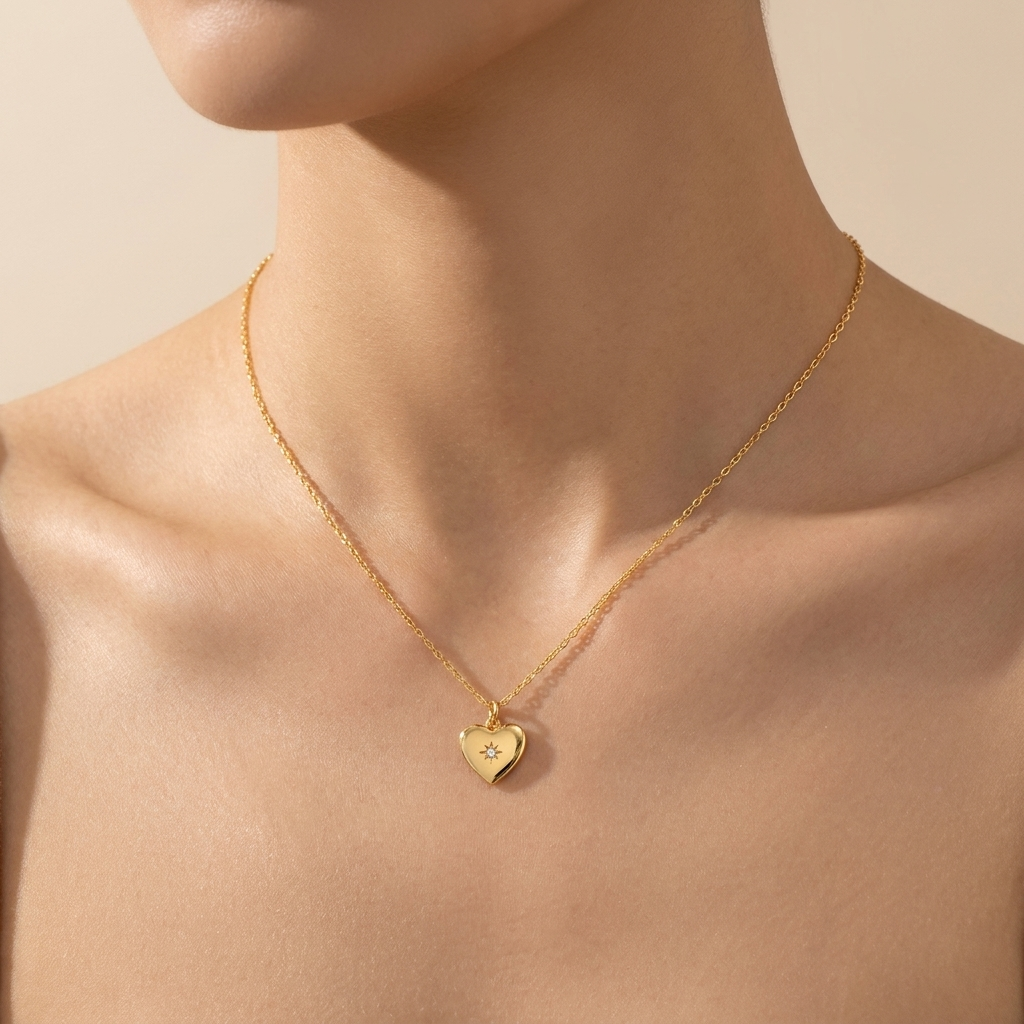 Buy Polished Heart Star Pendant Necklace - Gold Plated 925 Sterling Silver - Necklaces at Presentopia - View 2