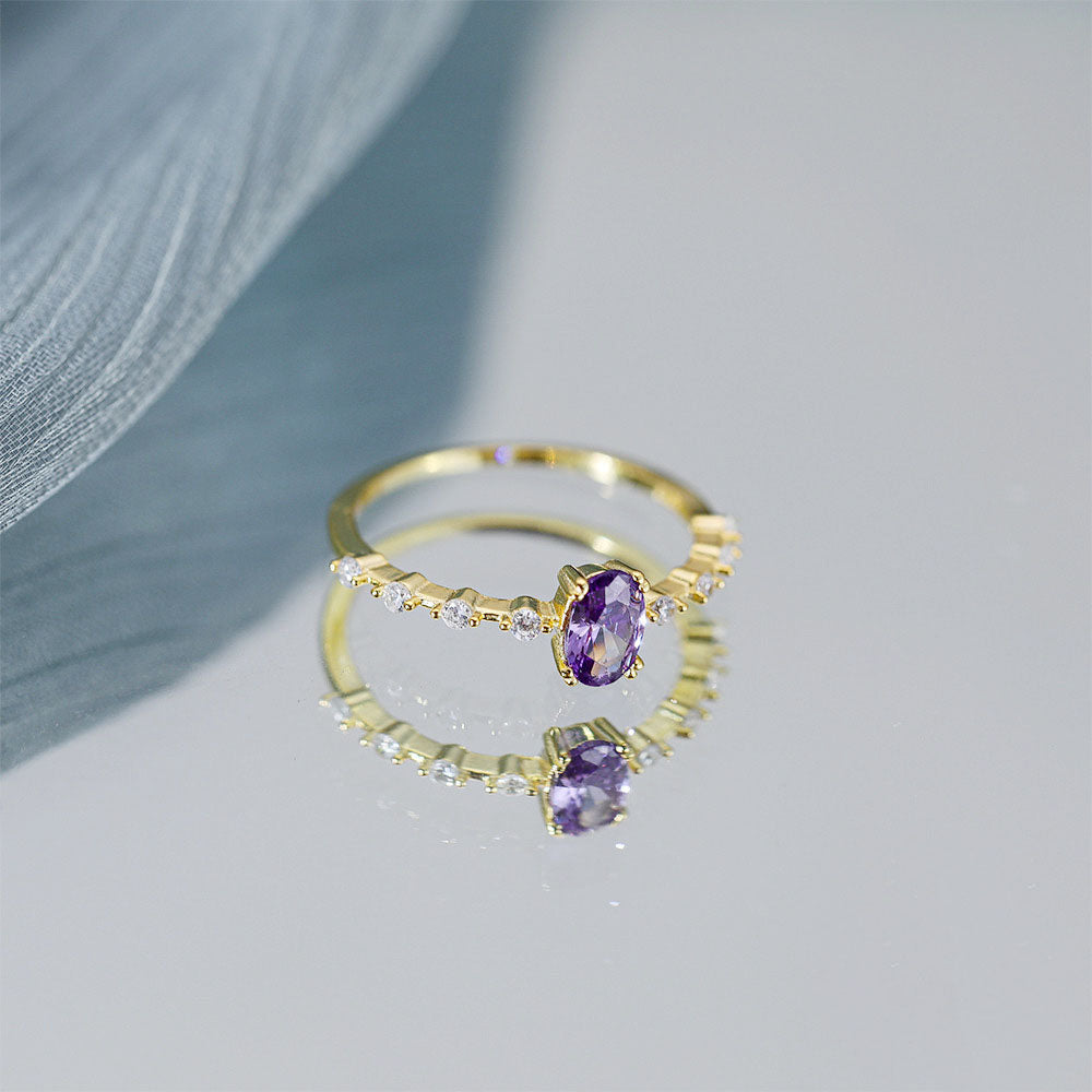 Buy Purple Oval Ring – 925 Sterling Silver, Gold Plated - Rings at Presentopia - View 5