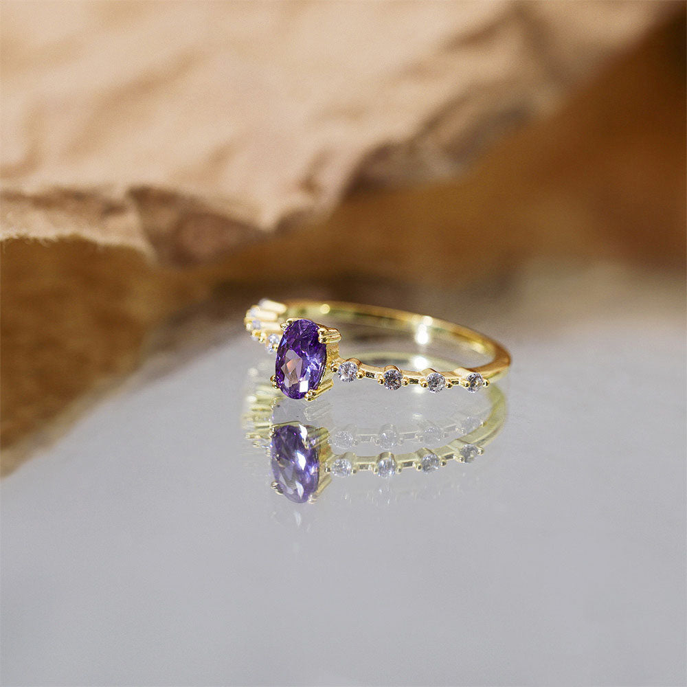 Buy Purple Oval Ring – 925 Sterling Silver, Gold Plated - Rings at Presentopia - View 8