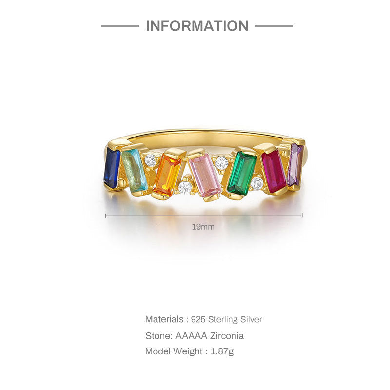 Buy Rainbow Baguette Zigzag Ring - Gold Plated 925 Sterling Silver - Rings at Presentopia - View 3
