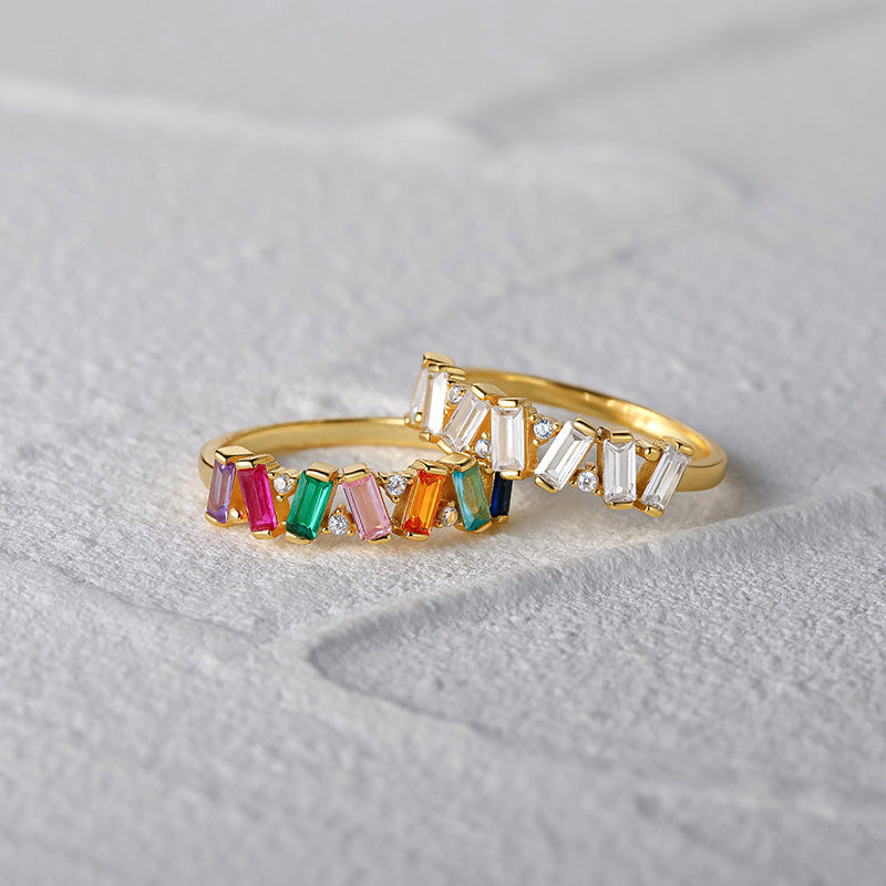 Buy Rainbow Baguette Zigzag Ring - Gold Plated 925 Sterling Silver - Rings at Presentopia - View 6