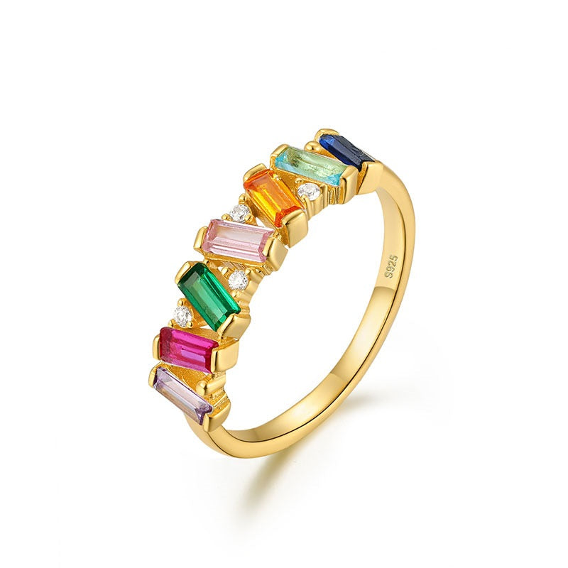 Buy Rainbow Baguette Zigzag Ring - Gold Plated 925 Sterling Silver - Rings at Presentopia - View 7