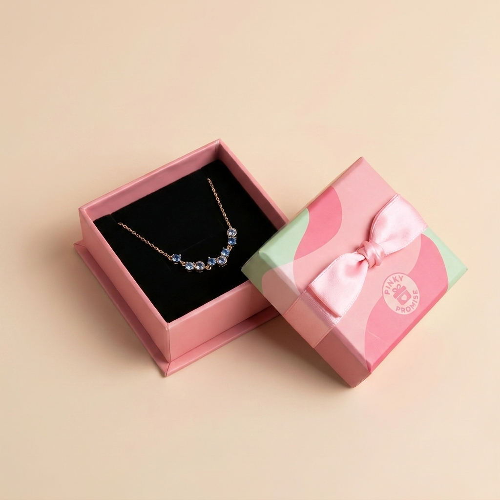 Scattered Blue Zircon Curved Necklace – Gold Plated 925 Sterling Silver | Pinky Promise