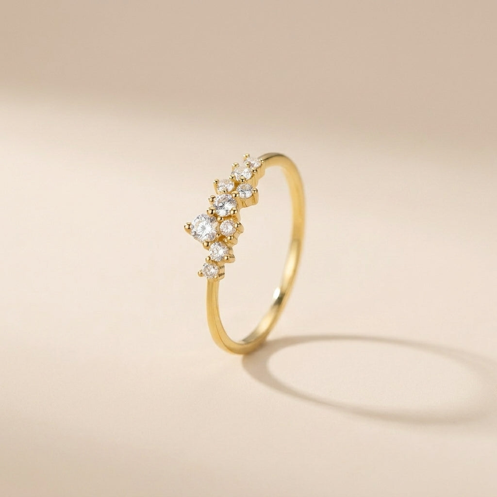 Buy Scattered Crystal Cluster Ring – 925 Sterling Silver, Gold Plated - Rings at Presentopia