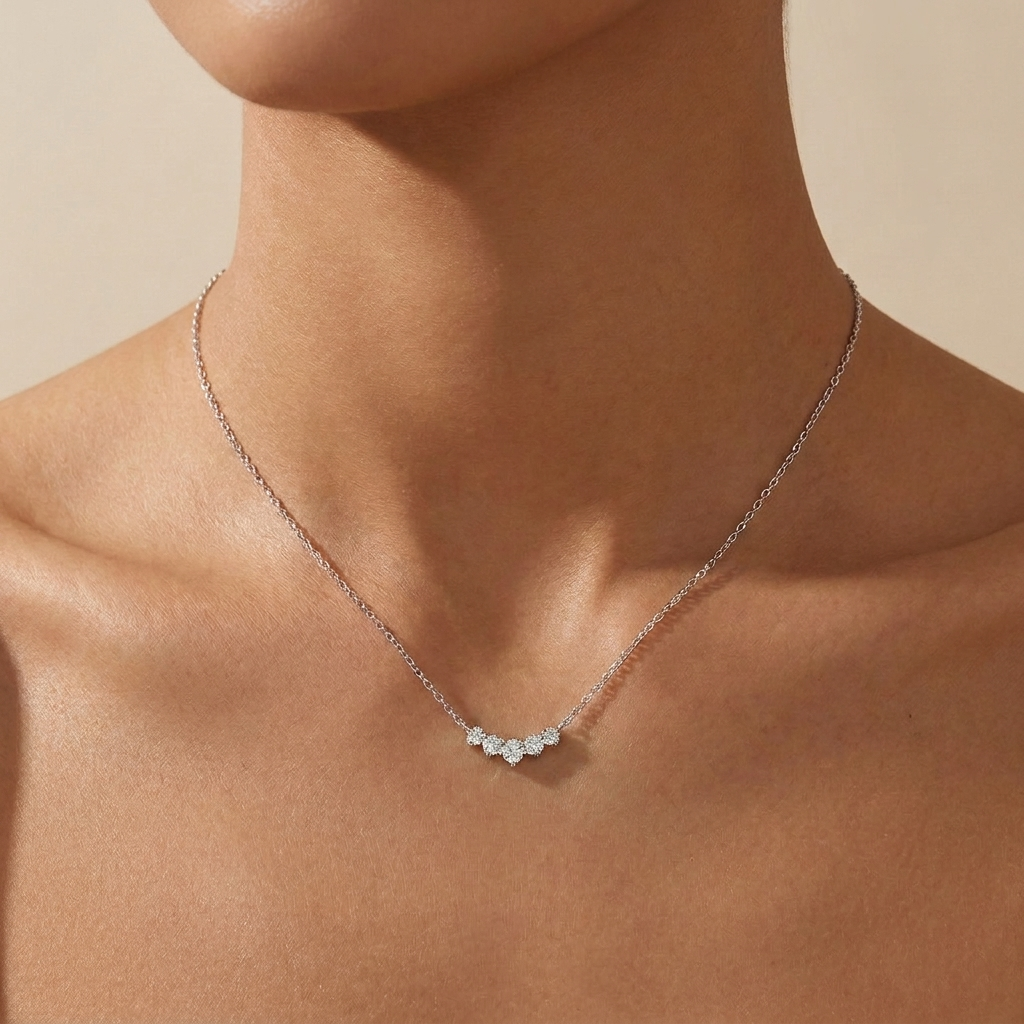 Buy Sparkling Curved Cluster Necklace - 925 Sterling Silver - Necklaces at Presentopia - View 2