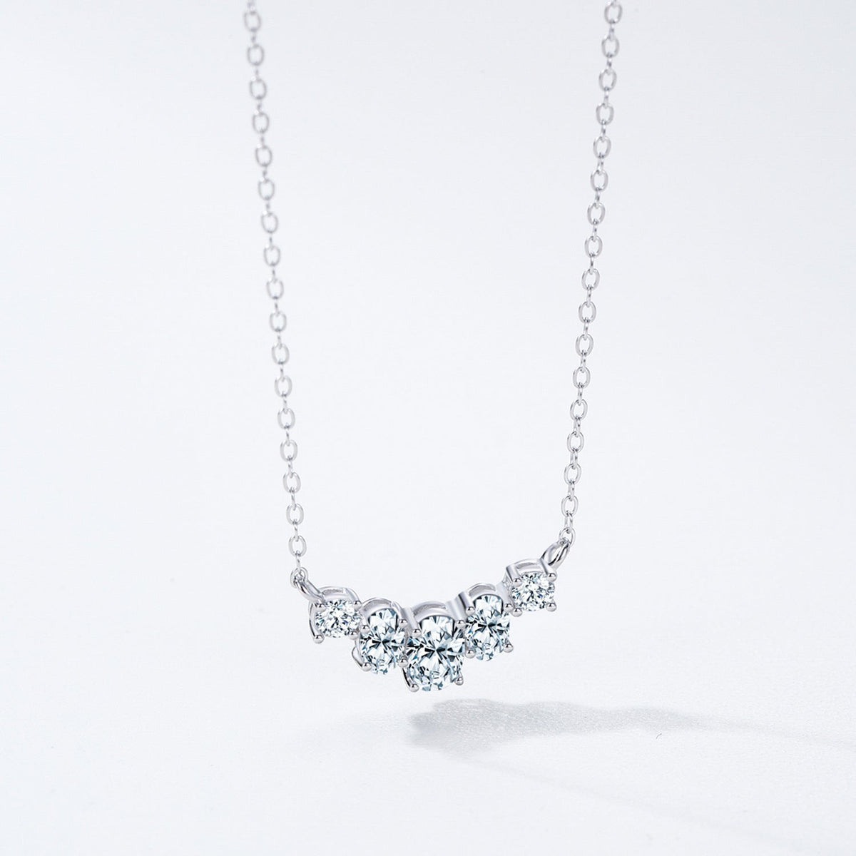 Buy Sparkling Curved Cluster Necklace - 925 Sterling Silver - Necklaces at Presentopia - View 3
