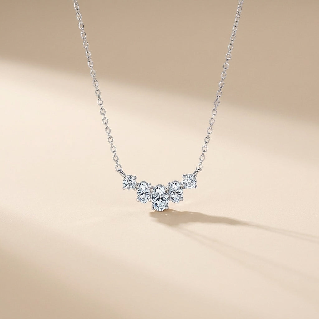 Buy Sparkling Curved Cluster Necklace - 925 Sterling Silver - Necklaces at Presentopia