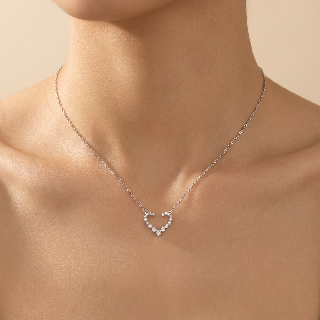 Sparkling Open Heart Necklace - 925 Sterling Silver | Pinky Promise